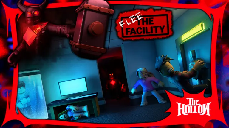 Flee the Facility official thumbnail: a facility corridor with a freeze pod and a beast